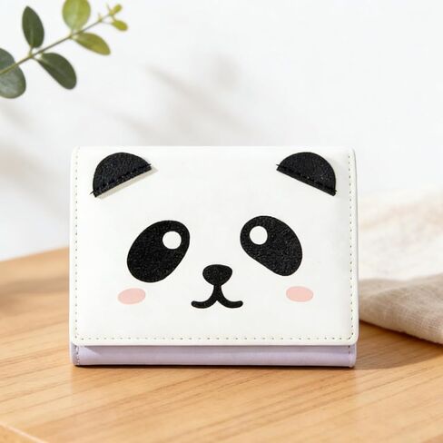 Slim Cartoon Panda Card Wallet for Women, Small Trifold Wallet with Multi Slots and ID Window, Ladies Wallet for Cards, Cash, Coupons(Purple) in Saudi Arabia
