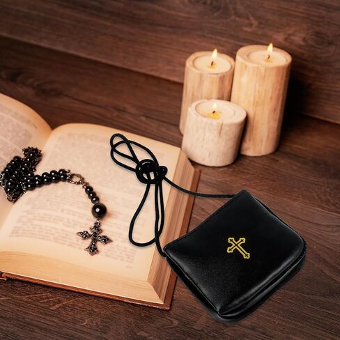 حقيبة Klmnop Communion Burse لـ Pyx، حقيبة جلدية مع حزام لشمامسة الكهنة المضيفين (أسود) in Kuwait
