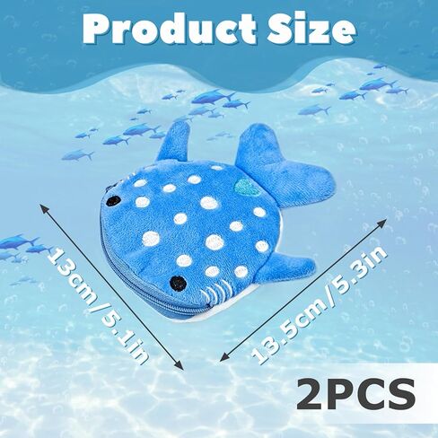 2 Pcs Shark-Shape Coin Purse for Women, Plush Coin Pouch Cute Small Coin Pouch for Women, Portable Change Purse with Embroidery and Zipper for Shopping, Travelling, Dating (Blue) in Saudi Arabia