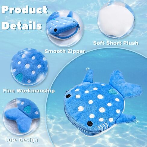 2 Pcs Shark-Shape Coin Purse for Women, Plush Coin Pouch Cute Small Coin Pouch for Women, Portable Change Purse with Embroidery and Zipper for Shopping, Travelling, Dating (Blue) in Saudi Arabia