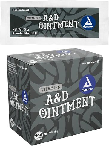 Dynarex Vitamins A&D Ointment Without Lanolin - Vitamin A and D Ointment Protectant for Minor Cuts, Burns, Diaper Rash & Dry Skin - 1 Case - 6 Boxes, 144 Packets/Box - 5g Packets in Saudi Arabia