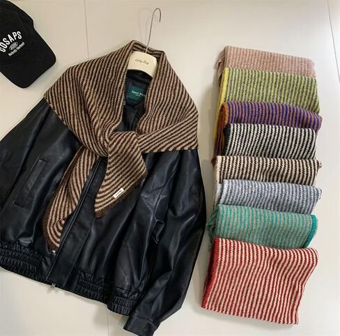 Caistre Winter Knitted Stripe Scarf for Women Fashion Shoulder Wrap Soft Cashmere Feel Scarfs Lightweight Neck Warmer in Saudi Arabia