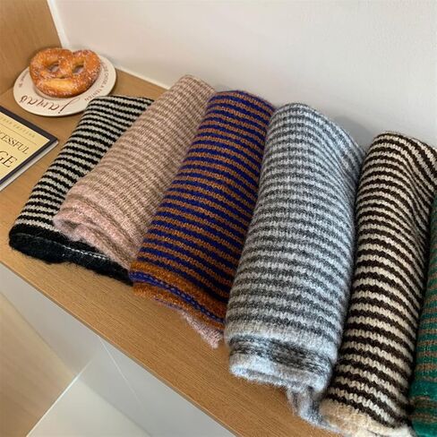 Caistre Winter Knitted Stripe Scarf for Women Fashion Shoulder Wrap Soft Cashmere Feel Scarfs Lightweight Neck Warmer in Saudi Arabia