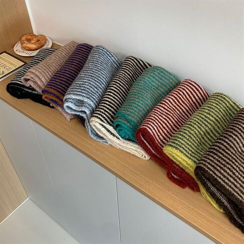 Caistre Winter Knitted Stripe Scarf for Women Fashion Shoulder Wrap Soft Cashmere Feel Scarfs Lightweight Neck Warmer in Saudi Arabia