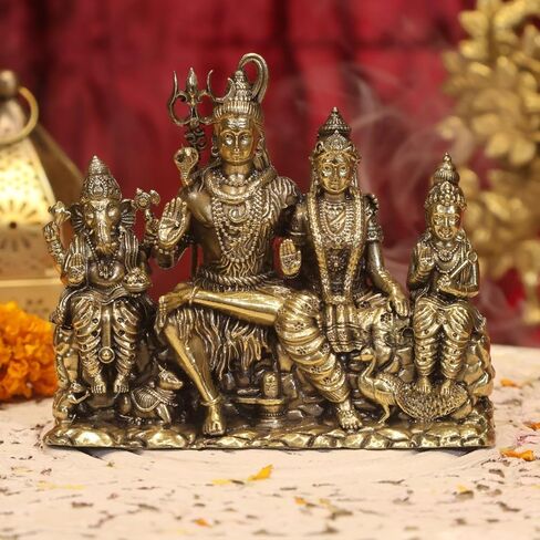Premium Brass Shiv Parivar Statue, 13 CM Brass Shiva Family with mata parvati, ganesha, kartikeya and nandi, shivling , Shiv Family Idol, Shiva Parvati Moorthy, Shiva Shakti for Home Temple Pooja Idol in Saudi Arabia