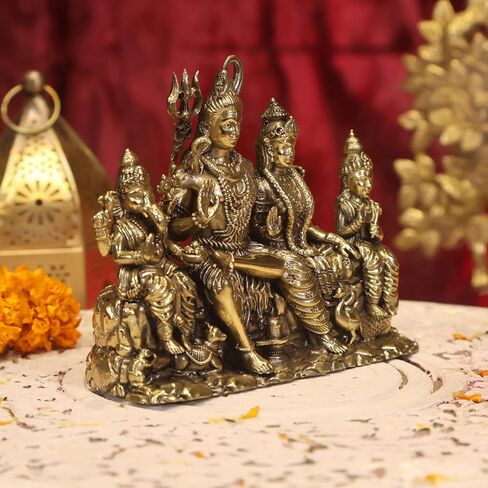 Premium Brass Shiv Parivar Statue, 13 CM Brass Shiva Family with mata parvati, ganesha, kartikeya and nandi, shivling , Shiv Family Idol, Shiva Parvati Moorthy, Shiva Shakti for Home Temple Pooja Idol in Saudi Arabia