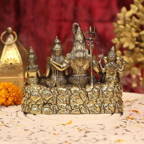 Premium Brass Shiv Parivar Statue, 13 CM Brass Shiva Family with mata parvati, ganesha, kartikeya and nandi, shivling , Shiv Family Idol, Shiva Parvati Moorthy, Shiva Shakti for Home Temple Pooja Idol in Saudi Arabia