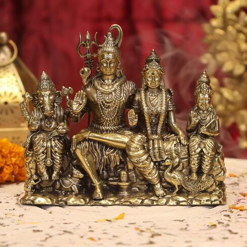 Premium Brass Shiv Parivar Statue, 13 CM Brass Shiva Family with mata parvati, ganesha, kartikeya and nandi, shivling , Shiv Family Idol, Shiva Parvati Moorthy, Shiva Shakti for Home Temple Pooja Idol in Saudi Arabia