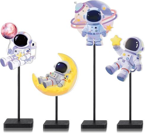 Outer Space Centerpieces for Tables Decorations, Blue White Wooden Astronaut Statues Figurines Set of 4, Space Theme Birthday Baby Shower Party Supplies Decor for Boy Nursery Room Self Desk Home in Saudi Arabia