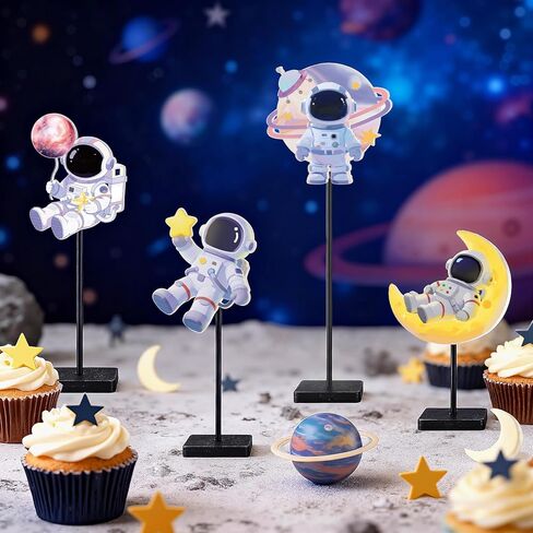 Outer Space Centerpieces for Tables Decorations, Blue White Wooden Astronaut Statues Figurines Set of 4, Space Theme Birthday Baby Shower Party Supplies Decor for Boy Nursery Room Self Desk Home in Saudi Arabia