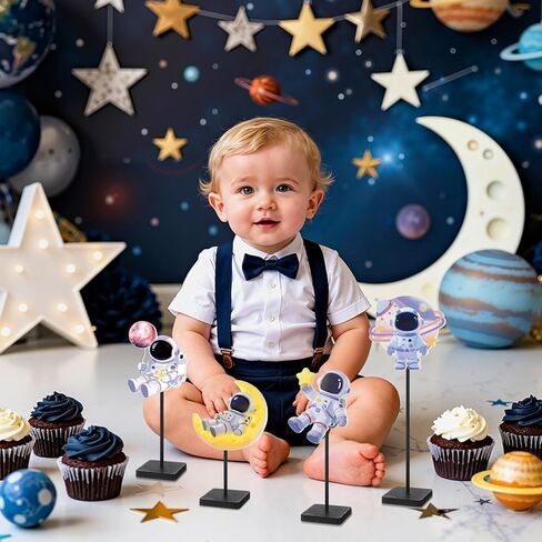 Outer Space Centerpieces for Tables Decorations, Blue White Wooden Astronaut Statues Figurines Set of 4, Space Theme Birthday Baby Shower Party Supplies Decor for Boy Nursery Room Self Desk Home in Saudi Arabia