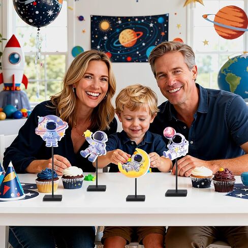 Outer Space Centerpieces for Tables Decorations, Blue White Wooden Astronaut Statues Figurines Set of 4, Space Theme Birthday Baby Shower Party Supplies Decor for Boy Nursery Room Self Desk Home in Saudi Arabia