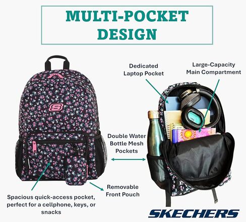Skechers 365 Trail Quest Travel Backpack for Women & Men, College Backpack, Laptop Bag, Multipurpose Back Pack & Book Bag (Floral) in Saudi Arabia