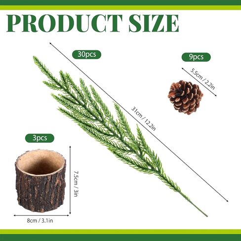 FineCheer 3 Sets Christmas Norfolk Pine Stems with Pinecones Berries 12 Inch Faux Artificial Greenery Plants Norfolk Branches Picks Christmas Table Decor for Vase Xmas Home Garland Decor (Pine Cones) in Saudi Arabia
