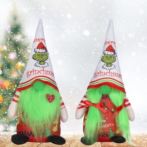 2Pcs Christmas Gnome Decorations Indoor, Cute Handmade Christmas Green Garinchmas Gnomes Ornaments Santa Swedish Tomte Nisse Plush Scandinavian Doll Decor for Women Men Home Table Room Party Gift in Saudi Arabia