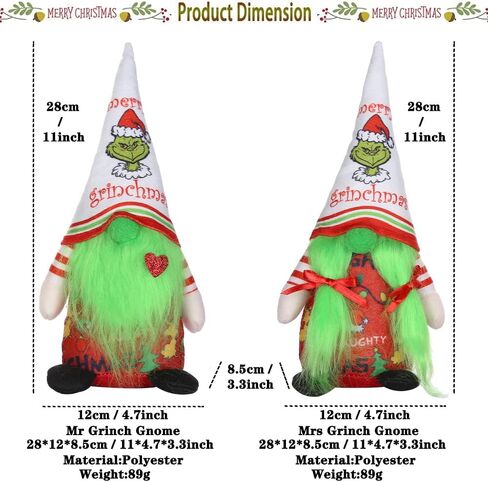 2Pcs Christmas Gnome Decorations Indoor, Cute Handmade Christmas Green Garinchmas Gnomes Ornaments Santa Swedish Tomte Nisse Plush Scandinavian Doll Decor for Women Men Home Table Room Party Gift in Saudi Arabia