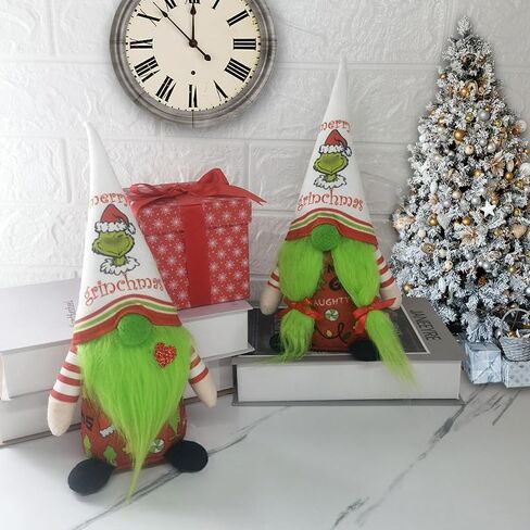2Pcs Christmas Gnome Decorations Indoor, Cute Handmade Christmas Green Garinchmas Gnomes Ornaments Santa Swedish Tomte Nisse Plush Scandinavian Doll Decor for Women Men Home Table Room Party Gift in Saudi Arabia