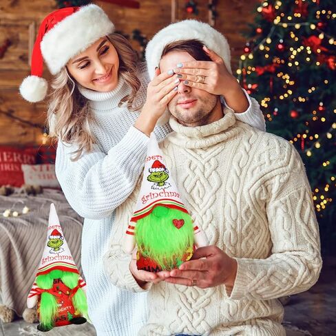 2Pcs Christmas Gnome Decorations Indoor, Cute Handmade Christmas Green Garinchmas Gnomes Ornaments Santa Swedish Tomte Nisse Plush Scandinavian Doll Decor for Women Men Home Table Room Party Gift in Saudi Arabia