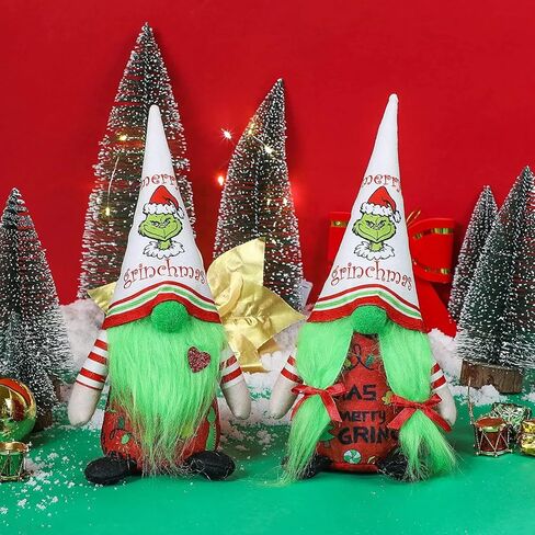 2Pcs Christmas Gnome Decorations Indoor, Cute Handmade Christmas Green Garinchmas Gnomes Ornaments Santa Swedish Tomte Nisse Plush Scandinavian Doll Decor for Women Men Home Table Room Party Gift in Saudi Arabia