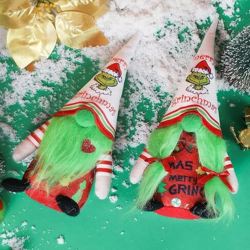 2Pcs Christmas Gnome Decorations Indoor, Cute Handmade Christmas Green Garinchmas Gnomes Ornaments Santa Swedish Tomte Nisse Plush Scandinavian Doll Decor for Women Men Home Table Room Party Gift in Saudi Arabia