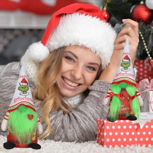 2Pcs Christmas Gnome Decorations Indoor, Cute Handmade Christmas Green Garinchmas Gnomes Ornaments Santa Swedish Tomte Nisse Plush Scandinavian Doll Decor for Women Men Home Table Room Party Gift in Saudi Arabia