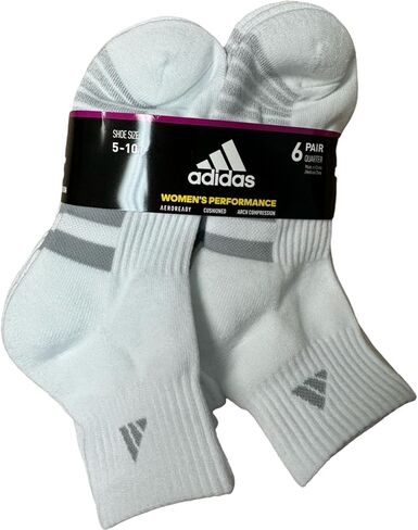 adidas Ladies' Women's Quarter Sock Performance Aeroready Sport, 6-pair, White Shoe Size 5-10 in Saudi Arabia