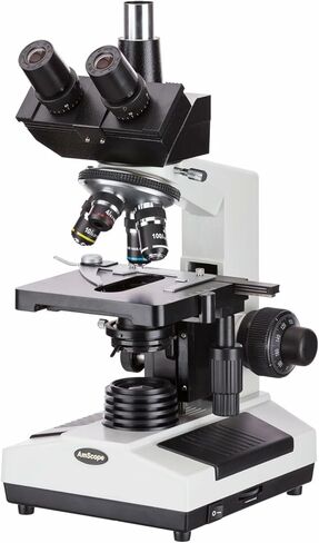 AmScope T390B-3M Digital Professional Compound Trinocular Microscope, 40X-2000X Magnification, WF10x and WF20x Eyepieces, Brightfield, Halogen Illumination, Abbe Condenser, Double-Layer Mechanical Stage, 110V-220V Auto-Switching, Includes 3MP Camera with  in Saudi Arabia