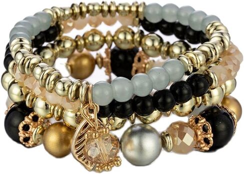 Pingyongchang Bohemian Mix Bead Multi-Layer Bead Statement Bracelets Boho Stackable Beaded Strand Stretch Charm Bangles Blacelet for Women Men Gifts Jewelry in Saudi Arabia