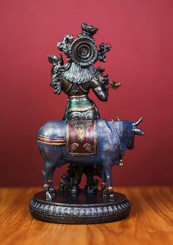 26.5 cm Bonded Bronze Lord Krishna Statue with Cow – Gopala Murti, Cow Krishna Sculpture, Perfect Housewarming Gift in Saudi Arabia