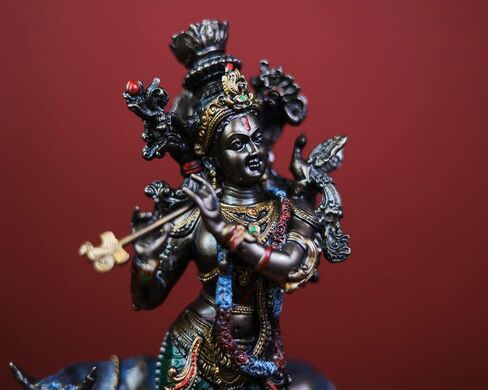 26.5 cm Bonded Bronze Lord Krishna Statue with Cow – Gopala Murti, Cow Krishna Sculpture, Perfect Housewarming Gift in Saudi Arabia
