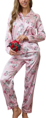 Pajamigols Womens Satin Pajamas Set 2 Piece Lounge Sets Silk Pjs Striped Loungewear Button Down Sleepwear in Saudi Arabia