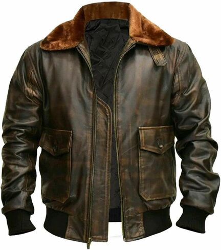 Men's Premium Real Leather Vintage G-1 US Naval Flight Jacket - Military Aviator Vintage Bomber Jacket in Saudi Arabia