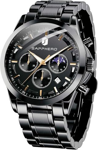 ساعات SAPPHERO كرونوغراف للرجال، ساعة تناظرية أصلية كاجوال من الفولاذ المقاوم للصدأ مقاومة للماء حتى 50 مترًا مع قرص للتاريخ، هدية للرجال in Kuwait