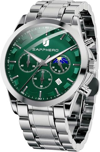 ساعات SAPPHERO كرونوغراف للرجال، ساعة تناظرية أصلية كاجوال من الفولاذ المقاوم للصدأ مقاومة للماء حتى 50 مترًا مع قرص للتاريخ، هدية للرجال in Kuwait