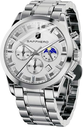 ساعات SAPPHERO كرونوغراف للرجال، ساعة تناظرية أصلية كاجوال من الفولاذ المقاوم للصدأ مقاومة للماء حتى 50 مترًا مع قرص للتاريخ، هدية للرجال in Kuwait