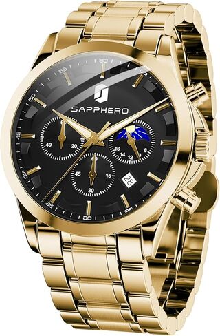 ساعات SAPPHERO كرونوغراف للرجال، ساعة تناظرية أصلية كاجوال من الفولاذ المقاوم للصدأ مقاومة للماء حتى 50 مترًا مع قرص للتاريخ، هدية للرجال in Kuwait