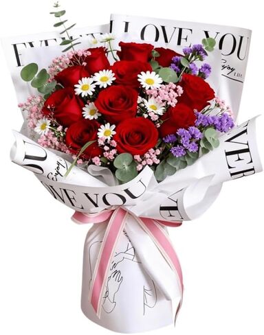 Ibluelover 20 ورقة زهرة التفاف الورق باقة الالتفاف الأسود مقاوم للماء الزهور غلاف التغليف هدية لتخرج الزفاف عيد الحب in Kuwait