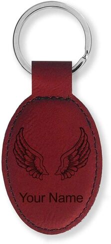 LaserGram Oval Keychain, Angel Wings, Personalized Engraving Included (Black with Silver) in Saudi Arabia