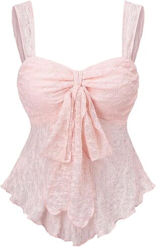 SOLY HUX Women's Cute Babydoll Tops Sleeveless Tie Front Lace Peplum Tank Top Summer Going Out Camisole Top in Saudi Arabia