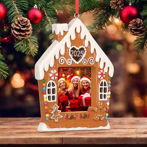 Chunful 2025 Gingerbread House Photo Frame Ornaments for Christmas 3D 3.9 x 3.3 Inch Picture Frame Gift Backdrop Resin Gingerbread House Photo Booth Prop for Xmas Tree Decorations Holiday Party in Saudi Arabia