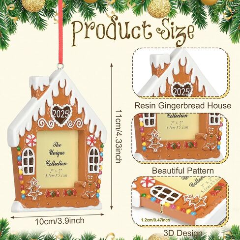 Chunful 2025 Gingerbread House Photo Frame Ornaments for Christmas 3D 3.9 x 3.3 Inch Picture Frame Gift Backdrop Resin Gingerbread House Photo Booth Prop for Xmas Tree Decorations Holiday Party in Saudi Arabia