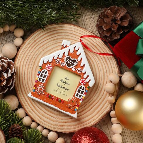 Chunful 2025 Gingerbread House Photo Frame Ornaments for Christmas 3D 3.9 x 3.3 Inch Picture Frame Gift Backdrop Resin Gingerbread House Photo Booth Prop for Xmas Tree Decorations Holiday Party in Saudi Arabia