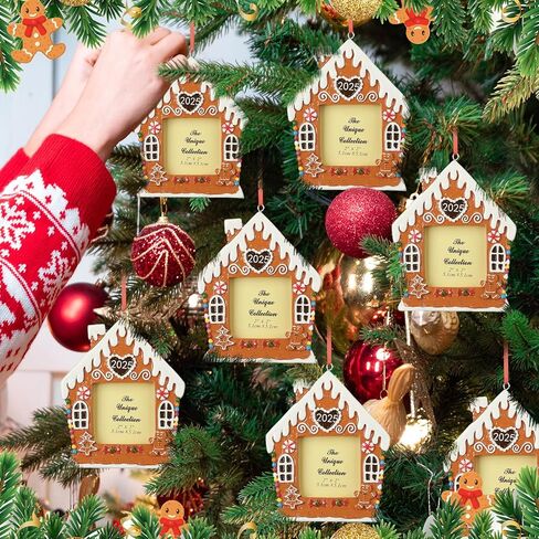 Chunful 2025 Gingerbread House Photo Frame Ornaments for Christmas 3D 3.9 x 3.3 Inch Picture Frame Gift Backdrop Resin Gingerbread House Photo Booth Prop for Xmas Tree Decorations Holiday Party in Saudi Arabia