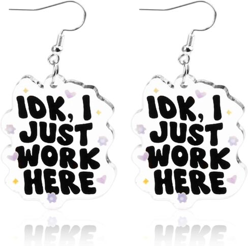 Cute Earrings for Women, Silver Hook Kawaii Jewelry with I Just Work Here Slogan, Hypoallergenic Fun Dangle Earrings in Saudi Arabia
