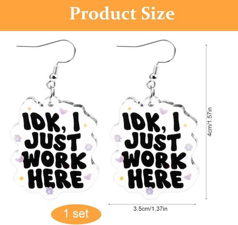 Cute Earrings for Women, Silver Hook Kawaii Jewelry with I Just Work Here Slogan, Hypoallergenic Fun Dangle Earrings in Saudi Arabia