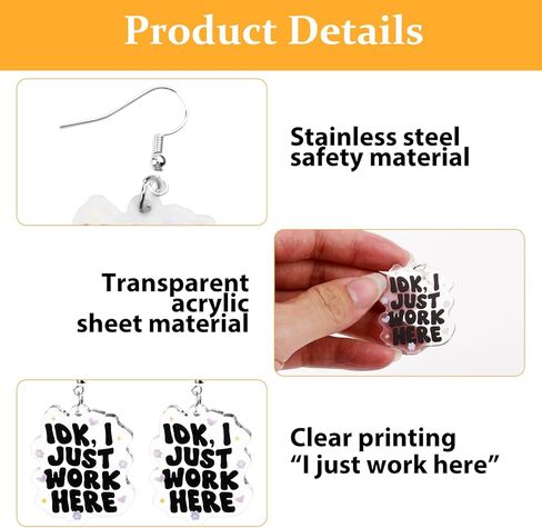 Cute Earrings for Women, Silver Hook Kawaii Jewelry with I Just Work Here Slogan, Hypoallergenic Fun Dangle Earrings in Saudi Arabia