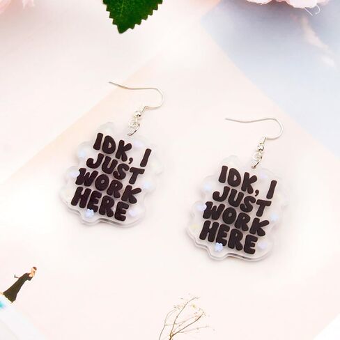 Cute Earrings for Women, Silver Hook Kawaii Jewelry with I Just Work Here Slogan, Hypoallergenic Fun Dangle Earrings in Saudi Arabia