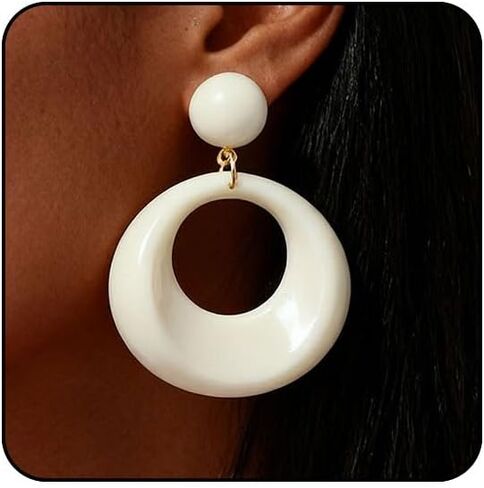60s 70s Earrings for Women Acrylic Red Hot Pink White Earrings for Women Dangle Retro Disco Earring 70s Accessories Women Big Round Circle Drop Dangle Vintage Groovy Earring 90s 80s 60s Jewelry in Saudi Arabia
