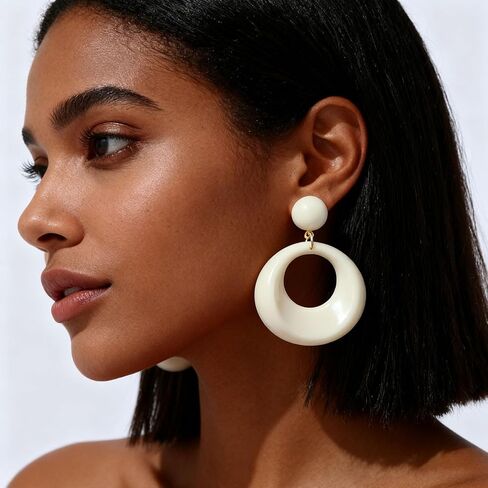60s 70s Earrings for Women Acrylic Red Hot Pink White Earrings for Women Dangle Retro Disco Earring 70s Accessories Women Big Round Circle Drop Dangle Vintage Groovy Earring 90s 80s 60s Jewelry in Saudi Arabia