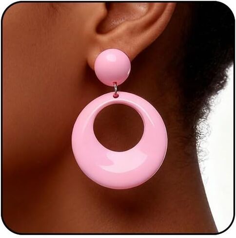 60s 70s Earrings for Women Acrylic Red Hot Pink White Earrings for Women Dangle Retro Disco Earring 70s Accessories Women Big Round Circle Drop Dangle Vintage Groovy Earring 90s 80s 60s Jewelry in Saudi Arabia